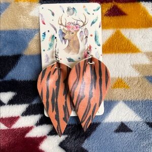 Tiger Stripe Leather Earrings